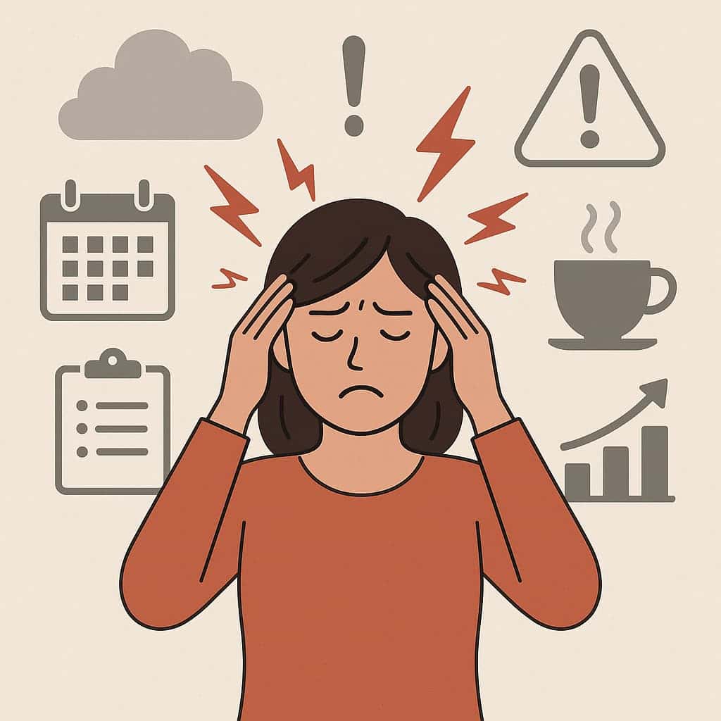 Ständige Kopfschmerzen durch Überlastung und Stress im Alltag Grafik